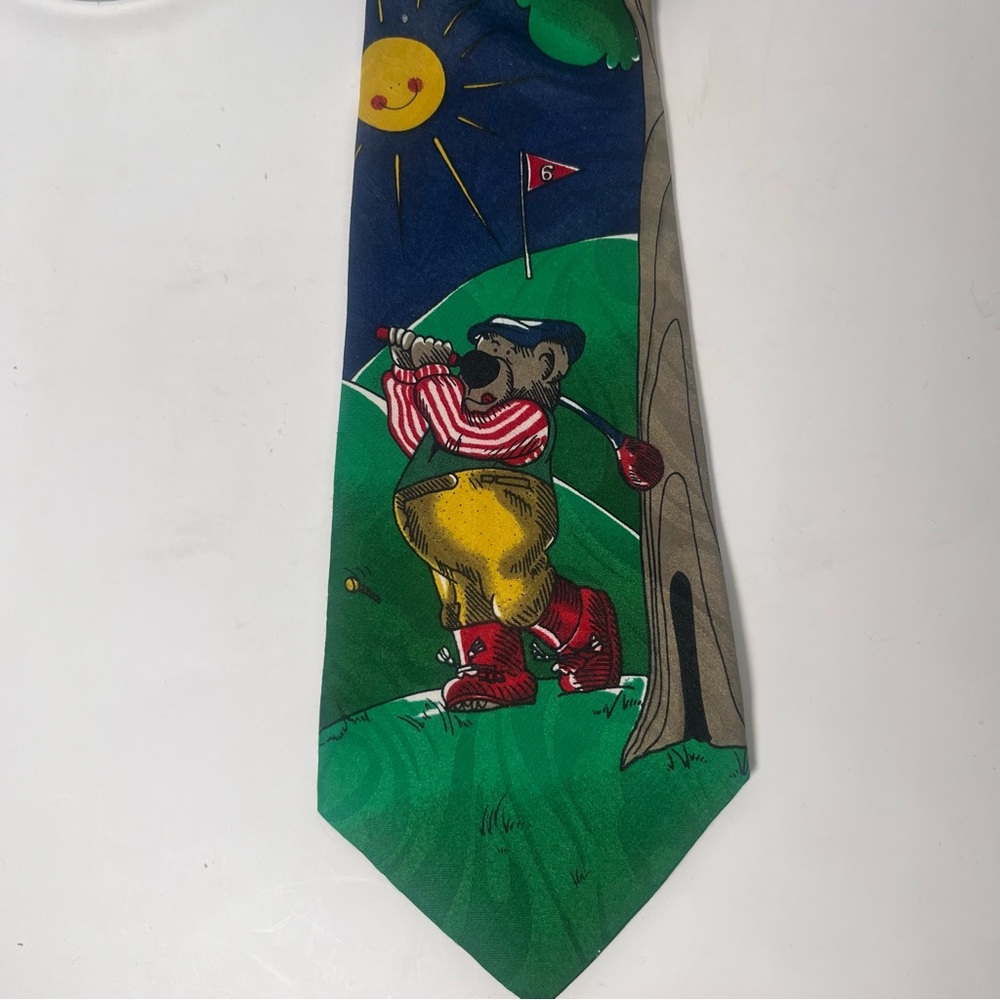 Hallmark Special-TIES Vintage‎ Novelty Colorful Golf Bear Cartoon Neck Tie